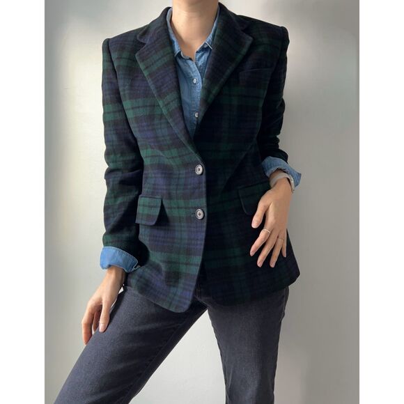 Vintage 90s Lauren Ralph Lauren Plaid Wool Cashmere Blazer Womens Size 6 Holiday - Picture 2 of 10
